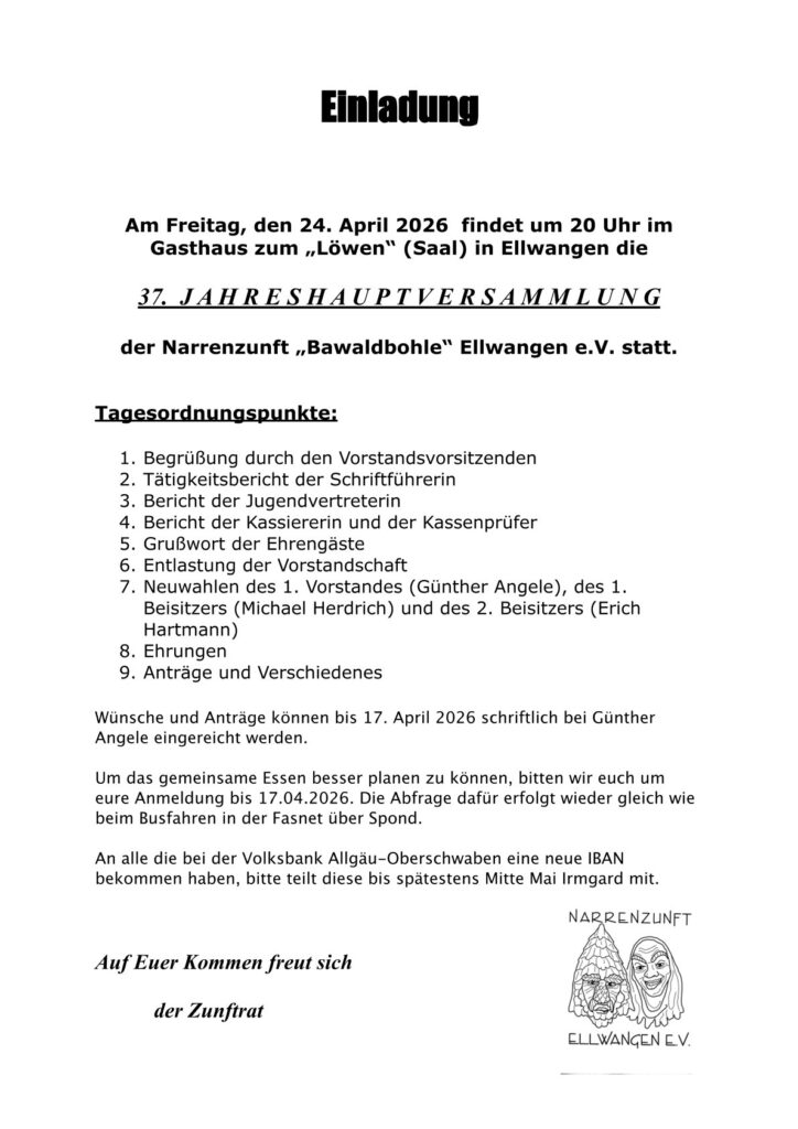 Einladung Zur GV 37.Jahreshauptversammlung
